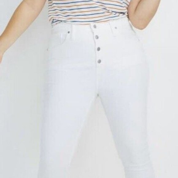 Madewell Denim - Madewell Distress White Skinny Button Fly Jeans with Raw Hem - Size 25